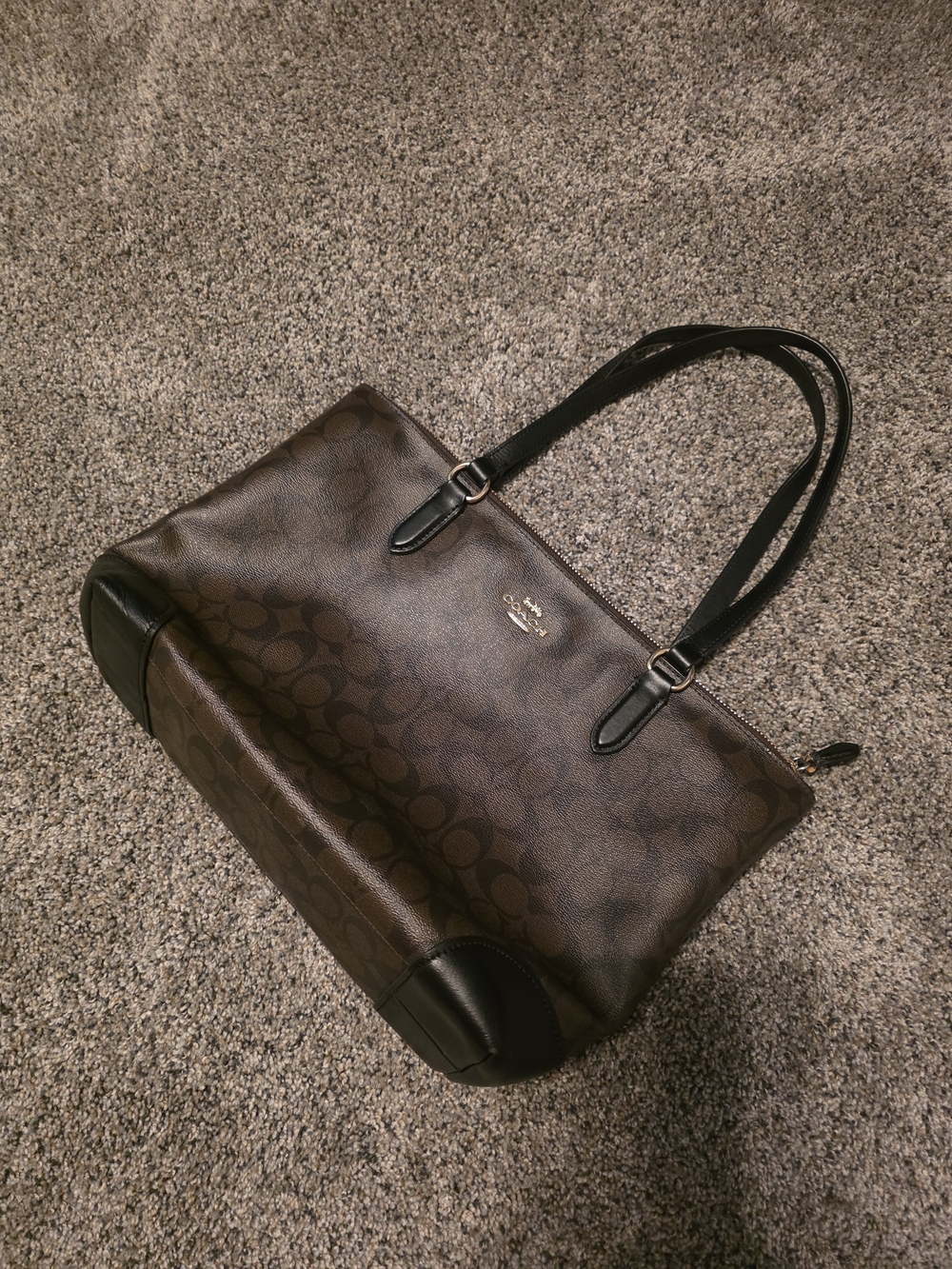 Coach Brown Signature Tote Bag with Black Accents